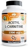 NaturaLife Labs Acetyl L-Carnitine (ALCAR) 1500 mg per Serving – 100 Capsules – Non-GMO, Gluten-Free, Vegan