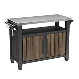Keter Unity XL Outdoor Entertainment Cart with Wood‑Look Finish, 78‑Gallon Patio Storage Cabinet, Food Prep Station, Stainless‑Steel Top for BBQ, Grill, Patio, Deck & Backyard, Walnut