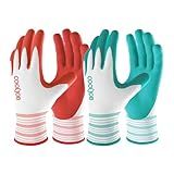 COOLJOB 6 Pairs Gardening Gloves for Women Ladies, Breathable Rubber Coated for Yard Garden, Outdoor Indoor Protective Work with Grip, Medium Size, Red & Green