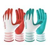COOLJOB 6 Pairs Gardening Gloves for Women Ladies, Breathable Rubber Coated for Yard Garden, Outdoor Indoor Protective Work with Grip, Medium Size, Red & Green