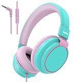 MIDOLA Kids Headphone Wired Volume Limited 85/94dB Over-Ear/On-Ear Foldable Headset with Microphone Hearing Protection Headphones for Toddler Boy Girl Child School Learning Pad Tablet Cyan
