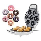 Mini Donut Maker, Durable, Nonstick Easy to Use Mini Baking Machine - Cooks 7 Mini Doughnuts at a Time - Glazed, Frosted with Sprinkles, Nuts, or Vegan Donuts, & More (White)