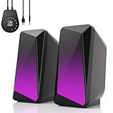 SOULION C30 Bluetooth Computer Speakers, USB Powered & 3.5 mm AUX PC Speakers with Easy-Control Pod, Gaming Speakers with Pulsing & LED Flame Lights for Monitor Laotop Desktop, Black
