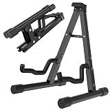 GLEAM Guitar Stand - Electric, Acoustic and Bass, Banjo Stand, A-Frame Metal Folding Guitar Rack with Non-Slip Rubber Sleeves and Foam Arms Black