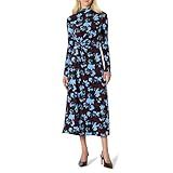 Amazon Essentials Women's Fit and Flare Long-Sleeved Short Maxi Dress, Burgundy Blue Floral, Large