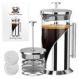 Cafe Du Chateau Stainless Steel French Press Coffee Maker 34 oz - Easy to Use Insulated Coffee Press with 4-Level Filtration, Manual Brewer for Tea, Camping & Travel with BPA Free, Durable Clear Glass