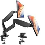 DUMOS Dual Monitor Mount for Desk, Gas Spring Monitor Arm for 2 Monitors Max 32 Inches, Fully Adjustable Double VESA Mount with C-Clamp/Grommet Base, Holds Screen 17.6 lbs