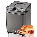 Rosewill 25-in-1 Automatic Bread Maker Machine with 3 Loaf Size up to 2 Lb, 700W High Power Dual Heater Bread Maker with BPA-free Nonstick Coating Pan, Max 15 Hours Delay Timer, Low Noise - Gray