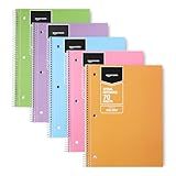 Amazon Basics Wide Ruled Spiral Notebooks, 8" x 10-1/2", 70 Sheets, Assorted Pastel Solid Colors, 5 Pack