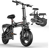 ASKGO Electric Bike for Adults, 650W Motor, 25mph 35Miles Range E Bike, 14" Tires, 48V Foldable Electric Bike for Commuting, Daily Riding, Dual Disc Brakes, Multiple Shock Absorption (480WH - 650W)