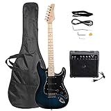 GLARRY Full Size Electric Guitar for Music Lover Beginner with 20W Amp and Accessories Pack Guitar Bag (DARK BLUE, 39" Right Handed)