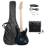 GLARRY Full Size Electric Guitar for Music Lover Beginner with 20W Amp and Accessories Pack Guitar Bag (DARK BLUE, 39" Right Handed)