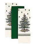 Spode - 3pc Towel Set, Soft & Absorbent Cotton Kitchen Towels, Holiday Home Decor (Spode Christmas Tree Collection)