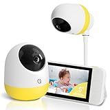 Ellie Pro Baby Monitor with Camera and Audio,5'' IPS 2K UHD Resolution,6000mAh Battery, Remote Pan-Tilt-5X Zoom, 2-Way Talk,No WiFi, Night Vision, Virtual Fence 24hr Play Back and 1000ft Range