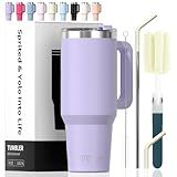 40 oz Tumbler with Handle,Tumbler with Lid and Straw,Double Wall Insulated Cup Stainless Steel Travel Mug(Cold for 34 Hours),Water Bottle for Iced Tea,Coffee,Cold Beverages(Purple)