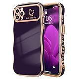 LCHULLE for iPhone 11 Pro Case for Women Girls, Cute Wave Frame Curly Shape with Love Heart Pattern Raised Camera Protection Cover Luxury Plating Shockproof Phone Case for iPhone 11 Pro, Dark Purple
