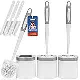 Holaloha Toilet Brush, 3 Pack Toilet Brush and Holder Set Bathroom Accessories, Toilet Bowl Brush and Holder with 3 Crevice Brush for Bathroom, Toilet Scrubber Brush (White)