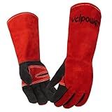 vclpower Welding Gloves 16 Inches 932°F Extreme Heat Fire Resistant Leather Forge Gloves for Mig, Tig, Stick, BBQ, Fireplace, Wood Stove, Furnace, Animal Handling, Handling Dry Ice - Safety Work L