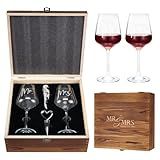 AW BRIDAL Wedding Gifts Bridal Shower Gifts Engagement Gift for Couples Newlyweds Mr & Mrs Wedding Wine Glasses Set of 2 - Wine Opener Wine Stopper with Engraved Wooden Keepsake Box