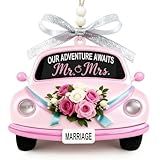 Our Adventure Awaits Wooden Car Ornament – First for Newlyweds, Wedding Couples & Bridal Shower (Pink)