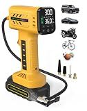 Tire Inflator Portable Air Compressor, 160 PSI Cordless Tire Inflator with 10,000mAh Battery & 12V DC, Auto Shut-Off Digital Display, Replaceable Hose for Car SUV Motorcycle Bike Balls - Yellow