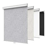 GENIMO 100% Blackout Roller Window Shades, Window Blinds Cordless with Thermal Insulated, UV Protection Fabric, Mini French Door Blinds for Home, Office, Bedroom, Easy to Install, Grey, 10" W X 72" H
