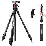NEEWER Basics 66.5"/169 cm Travel Tripod for Camera, Lightweight Portable DSLR Stand with Ball Head, Arca Type QR Plate, Cell Phone Holder Compatible with iPhone Video Recording, Max Load 11 lb, TP12