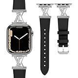Dressy Leather Band Compatible with Apple Watch Bands Women 38/40/41/42/44/45/46/49mm Adjustable Strap Elegance Bracelet with Bling Metal Buckle for iWatch Series 10/9/8/7/6/5/4/3/2/1/SE/Ultra (Black, 38/40/41/42mm(Series 10))