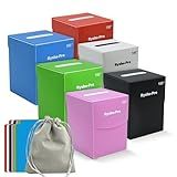 RyshePro 6 Pack Large Card Deck Boxes with 6 Dividers & 1 Dice Bag, Fits 100+ Double-Sleeved Standard Game Cards, Bulk Trading Card Storage Organizer Plastic Cases for MTG TCG Sports Cards, Colorful