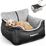 BurgeonNest Dog Car Seat for Small Dogs, Soft Pet Car Travel Home Bed Under 25 lbs, Fully Detachable and Washable Cat Booster Carseats with Storage Pockets and Clip-On Leash Portable Carrier,Black