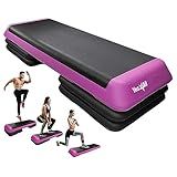 Yes4All Adjustable Workout Aerobic Exercise Step Platform Health Club Size with 4 Adjustable Risers Included and Advanced Risers Options - Pink Black