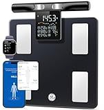 GE Smart Scale for Body Weight: 8-Electrode Body Pod Fat Monitor with Full Body Composition Analysis, Bluetooth App Sync, Large Handle Display, 400lb Capacity Bathroom Scale for Home & Gym, Black
