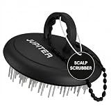 Jupiter Scalp Exfoliator - Scalp Massager Tool for Wet & Dry Hair - Ergonomic Detangler Brush - Dandruff Comb & Scrub to Remove Dandruff & Buildup and Support Circulation - Black/White