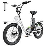 isinwheel U7 Electric Bike for Adults E Bike with Dual Cargo Rack, 48V 1000W Peak Ebikes for Adults, 7 Speed Gear, 20mph Step Thru Cruiser Electric Bicycles, 20" × 3“ Fat Tire Ebike