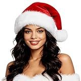 OGAJO Christmas Hat for Adults Santa Hats Unisex Red Velvet Extra Thicken Holiday Headwear Xmas Hat for Festive New Year Party (1pcs)