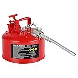 VEVOR Safety Metal Container, 2.5-Gal Type II Red Metal Container for Liquid Material with Stainless Flame Arrester, Self-Closing Lid, Flexible Metal Spout, Carbon Steel Flammable Saving with Handle