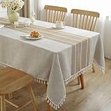 JIALE Tablecloths for Rectangle Tables, Cotton Linen Table Cloth Waterproof Tablecloth Wrinkle Free Farmhouse Dining Tables Cover, Soft Fabric Table Cloths with Tassels, Brown, 55" X 70", 4-6 Seats