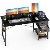 Sweetcrispy 47 Inch Computer Desk with Drawers for Home Office, Writing Desk with X-Shaped Reinforcement, Wood Table with Adjustable Position Drawers, Modern Study Work Table with Side Hook, Black