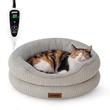 ZOMISlA Heated Cat Bed for Indoor Cats, 25 Timer & 11 Temp Adjustable, Grey