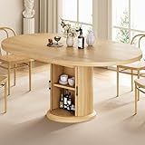 Jocoevol 47″–63″ Extendable Round Dining Table for 4–8 with Dust-Proof 2-Tier Storage Shelf Space-Saving Expandable Dining Room Table Wood Oval Circle Dining Table with Pedestal Base (Natural)