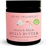 Organic Belly Butter for Pregnancy Stretch Mark Prevention and Treatment by Irene Organics - Award Winning Anti Stretch Mark Tummy Balm For Pregnancy and Postpartum 4oz - Hydrating Bump Cream