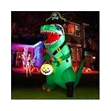 GOOSH 7 FT Halloween Inflatables Dinosaur Outdoor Decorations Blow Up Yard Pirate Dinosaur with Pumpkin Decoration with Built-in LEDs for Indoor Party Garden Lawn Decor