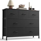 Sweetcrispy 7 Drawer Dresser with Fabric Bins Fabric Storage Tower Organizer for Bedroom Closet Hallway Entryway Tall Chest of Drawers with Steel Frame Wood Top Easy Pull Handles,Black