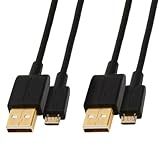 Amazon Basics 2-Pack USB-A to Micro USB Cable, Android Charger, 480Mbps Transfer Speed, Gold-Plated Connectors, USB 2.0, 6 Foot, Black