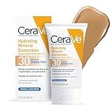CeraVe Hydrating Mineral Sunscreen SPF 30 with Sheer Tint, Tinted Mineral Sunscreen with Zinc Oxide & Titanium Dioxide, Blends Seamlessly For Healthy Glow, Medium, 1.7 Fluid Ounce