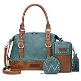 Wrangler 3Pcs Doctor Bag Set for Women, Top Handle Satchel Purse Barrel Handbags Cell Phone Purse Leather Hobo Bags WG48S-S51101BL