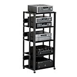 jvsufuik 5-Tier AV Media Stand with Wheels, Media Console Cabinet With Adjustable Shelves, Metal Audio Rack, Mobile Game Console Stand, Stereo Audio Cabinet For Record Player, Dvd, TV Box