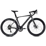 Lukstr Road Bike, 700C Integrated Racing Bike, Full Aluminum Frame Disc Sport Bike, 14 Speed City Commuter Bicycle, Urban Street Bike for Men Women (Frame Size 49CM, Gray)