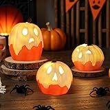 Halloween Decorations,Light Up Ghost Pumpkin Decorations Set of 3,Cute Halloween Decor Indoor for Kitchen Tabletop Mantel Party Home Decor