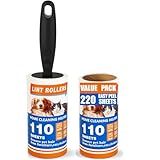 Lint Roller 220 Sheets with 1 Handle, Pet Hair Remover for Laundry, Extra Sticky Lint Rollers for Pet Hair on Clothes, Furniture & Car - Dog & Cat Hair Removal Tool